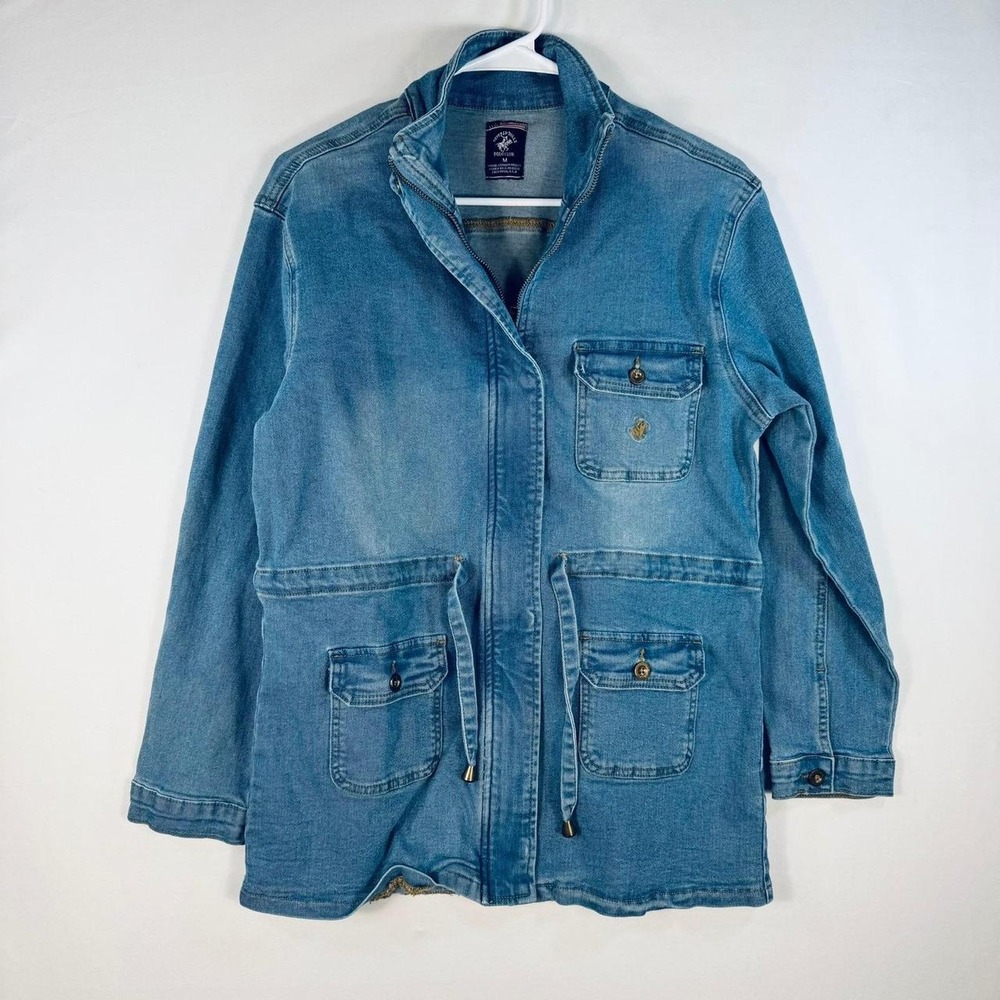 Beverly Hills Polo Club Womens Denim Utility Jacket Medium Wash Blue Size M
